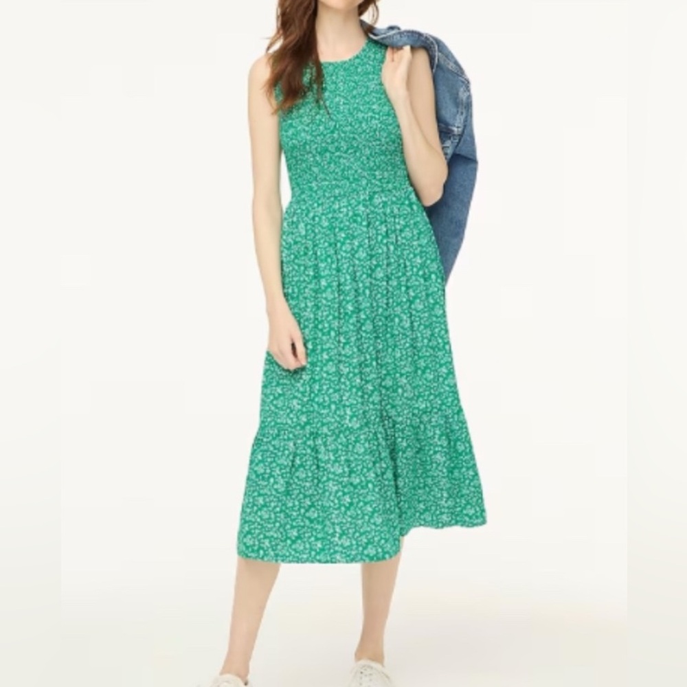 J. Crew Factory Green Floral Midi Dress